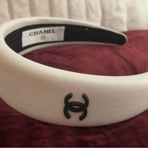 Elegant Fashion Ivory Headband with iconic CC Black Logo- New
